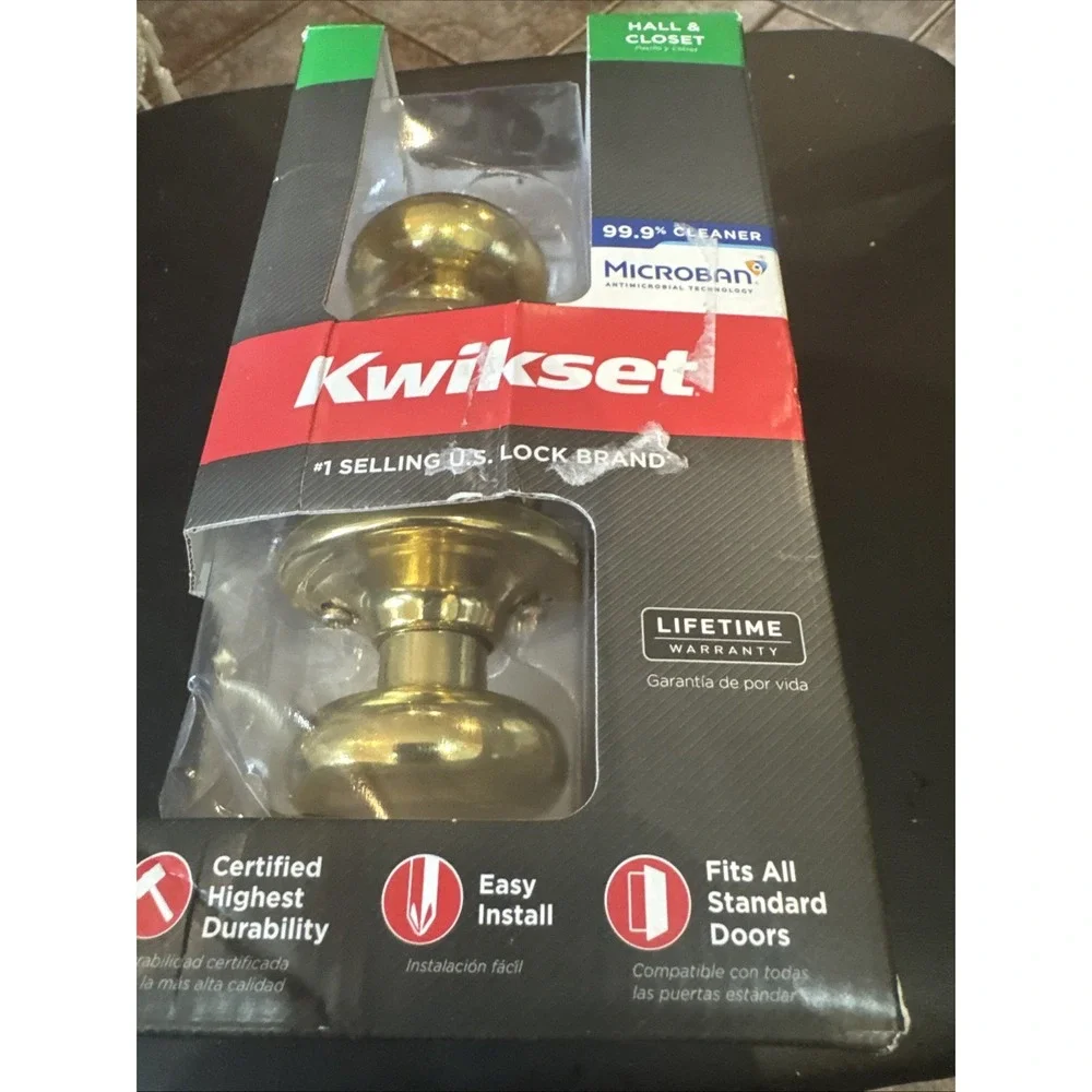 Kwikset Polished Brass‎ Hall And Closet Door Knob 97200-787 MicroBan-FS